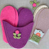 Joe's Toes Flora slipper kit in Purple and Fuchsia felt with fuchsia flower trim  and vinyl soles