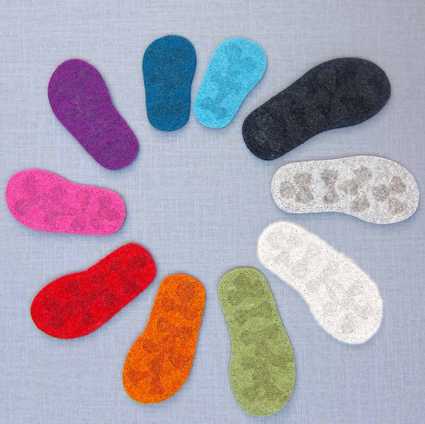 Thick Wool Felt Soles with Latex Grip - UK baby and child sizes