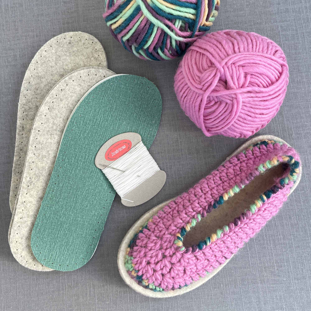 Sarah-crochet-slipper-kit-in-blossom-pink-with-vinyl-sole