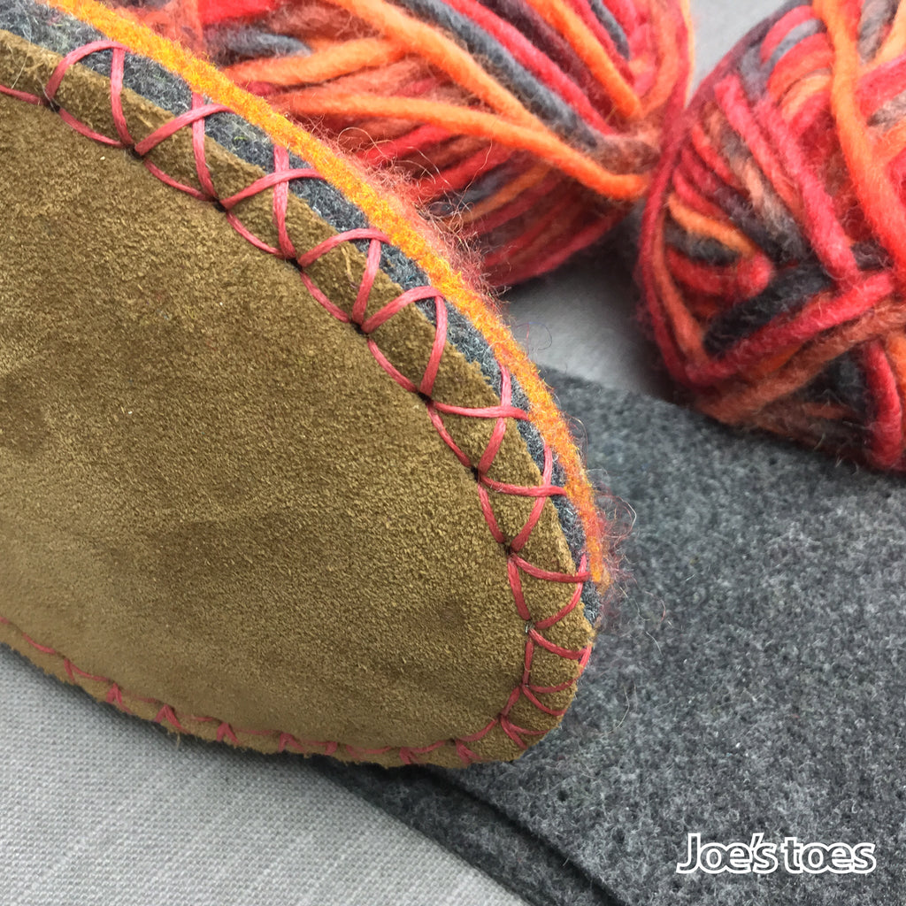 Joe's Toes knitted crossover slipper detail suede soles volcano colourway