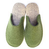 Joe's Toes hand stitched slippers in green and light grey