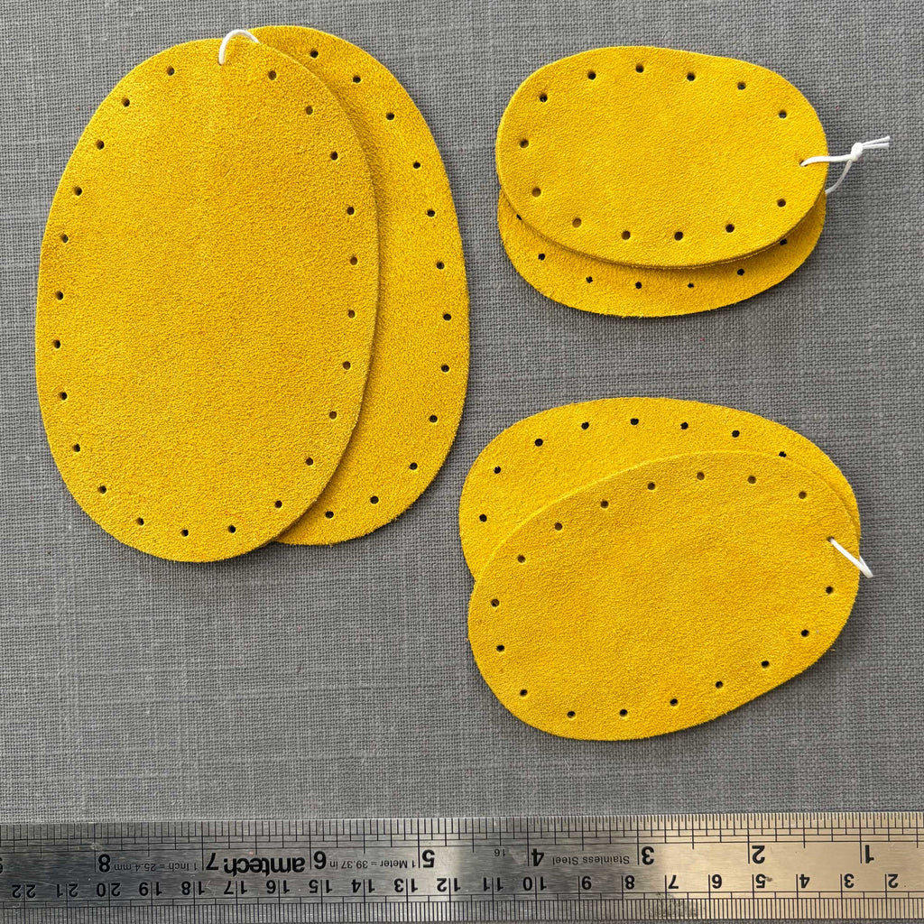 Sunshine yellow suede oval patches in three sizes.