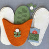 Joe's Toes Flora slipper kit in Marmalade and green felt with ecru flower trim  and suede leather soles