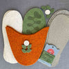 Joe's Toes Flora slipper kit in Marmalade and green felt with ecru flower trim  and vinyl soles
