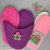 Joe's Toes Flora slipper kit in Purple and Fuchsia felt with fuchsia flower trim  and crepe rubber soles