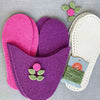 Joe's Toes Flora slipper kit in Purple and Fuchsia felt with fuchsia flower trim  and suede leather soles