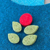 Joe's Toes Flora slipper kit in Teal and Turquoise felt close up of red flower trim