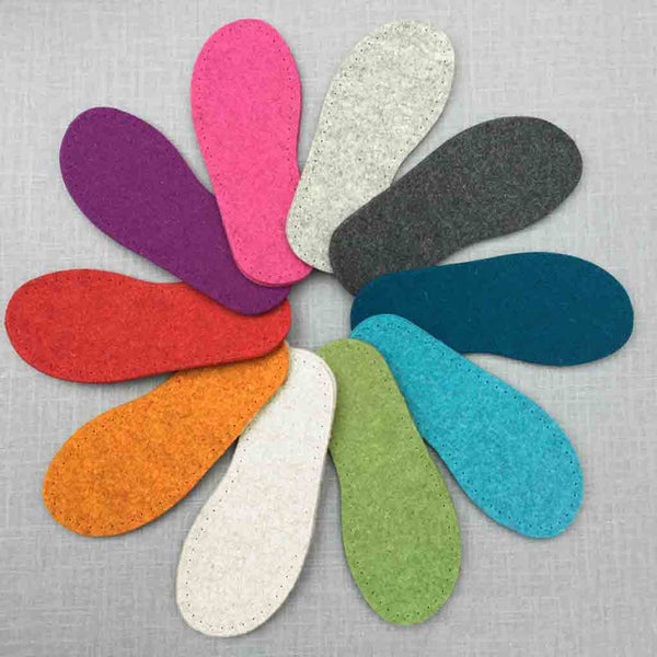 Joe's Toes thick wool felt soles in ten colours
