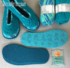 Joe's Toes Sarah crochet slipper kit parts in Turquoise Mix colourway 