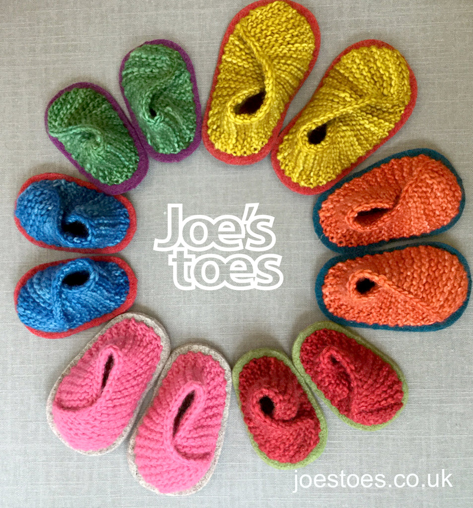 Joe's toe baby slippers in malabrigo worsted yarn