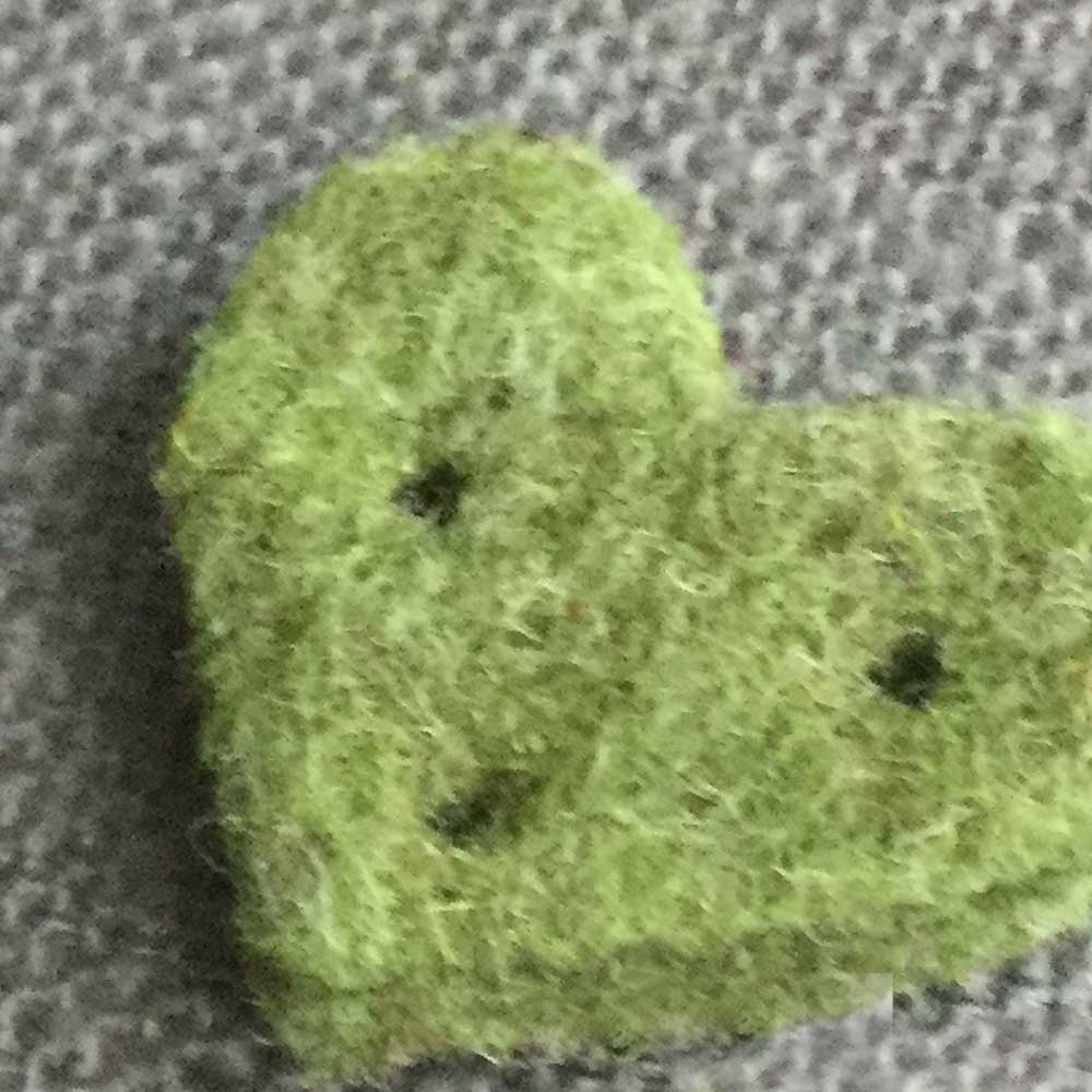 Joe's Toes green felt mini heart close up