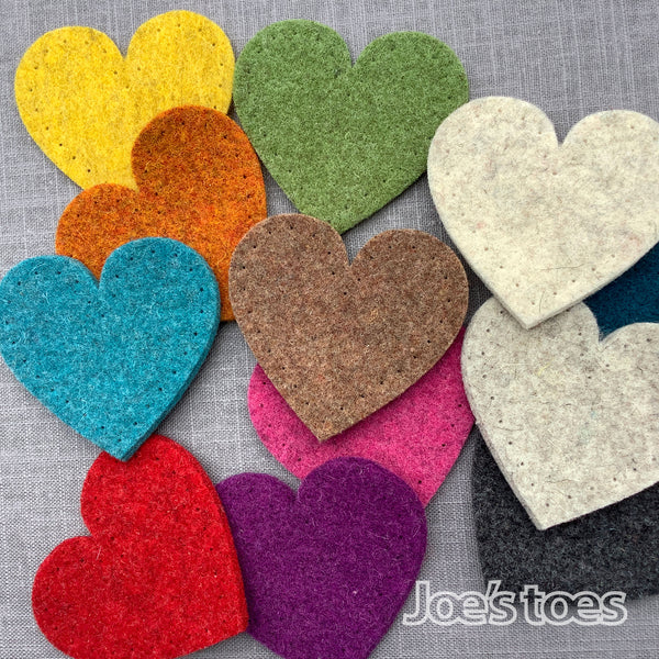 Joe's Toes big heart patches in thick wool felt with punched holes